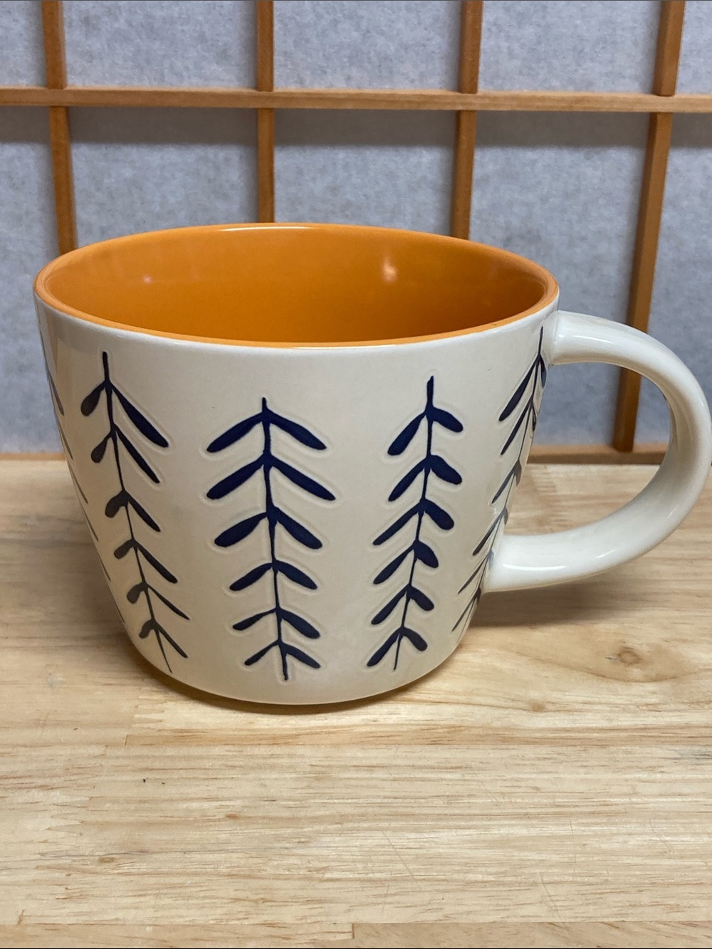 Opalhouse Stoneware Vines Mug Cream, Blue and Orange 16 oz
